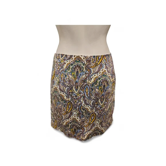 J. Crew Paisley Pencil Skirt in Navy, Mustard, Cream, Brown, Stretch, POCKETS - Picture 2 of 7